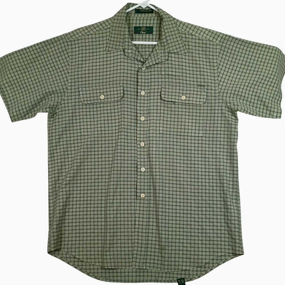 Vintage Orvis Plaid Short Sleeve Button Down Men Large Green Outdoor Sport